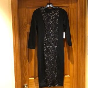 VENUS black 3/4 sleeve bodycon dress w/lace insert